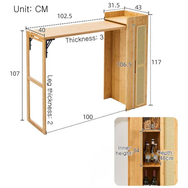 Bar Dining Table and Chair Set, Cabinet with Folding Platform Space-Saving Small Side Eating Stand in Kitchen