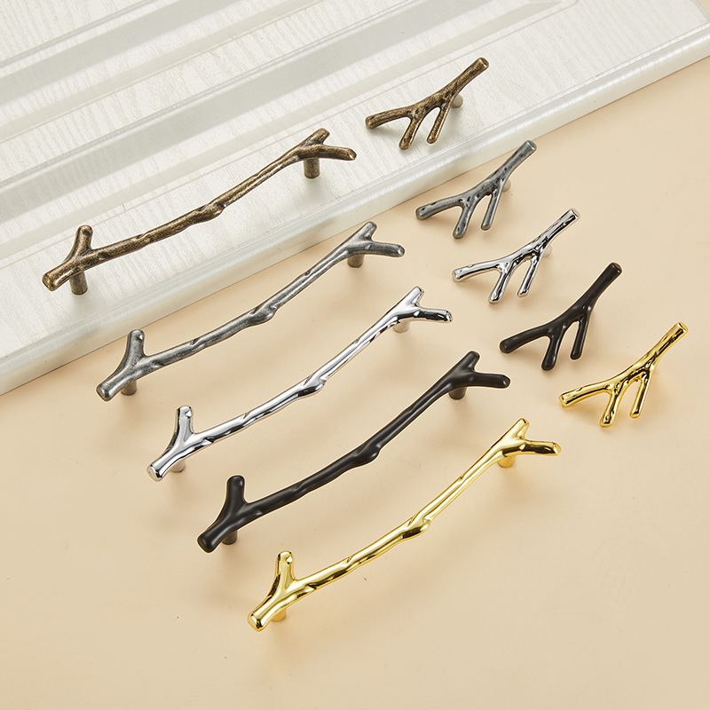 Modern Minimalist Black Zinc Cabinet Hardware Wine Rack Drawer Wardrobe Door Furniture Branch Handle for Dresser Use Living Room