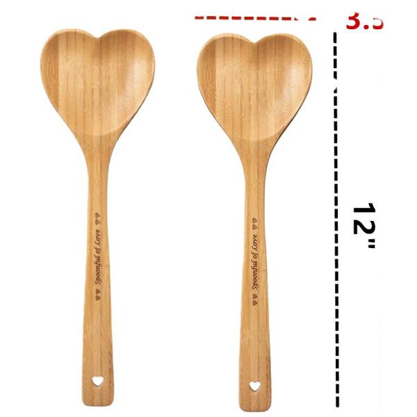 Cuillère à salade en forme de cœur en bambou cuillère à servir en bois