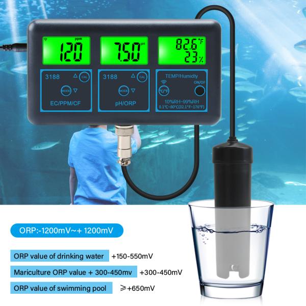 WiFi Tuya App Digital Multi-Function PH Meter 7-in-1 PH EC ORP TDS RH% CF Temperature  Online Tester Water Quality Analyzer