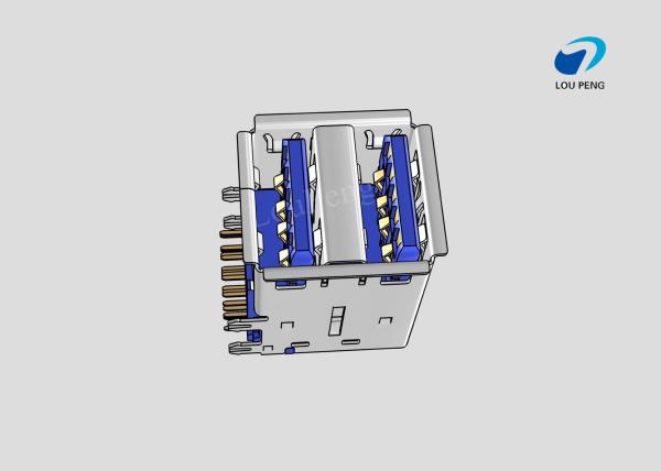 USB 3.0MM A TYPE 18PIN FEMALE.RIGHT ANGLE DOUBLE DECK Gold-Plated BLUE
