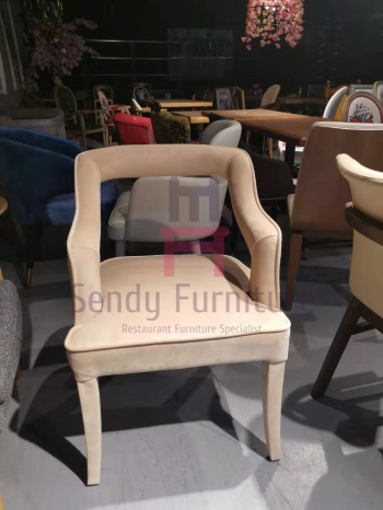 Hollowed Backrest Wood Restaurant Chairs Fully Upholstered In Gray Color Velvet