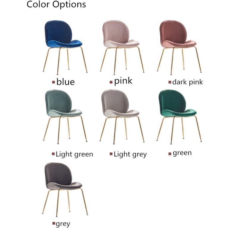 Hot Sale Metal Leg Dinning Chair Modern Restaurant Hall French Fabric Velvet Beetle Dining Chair