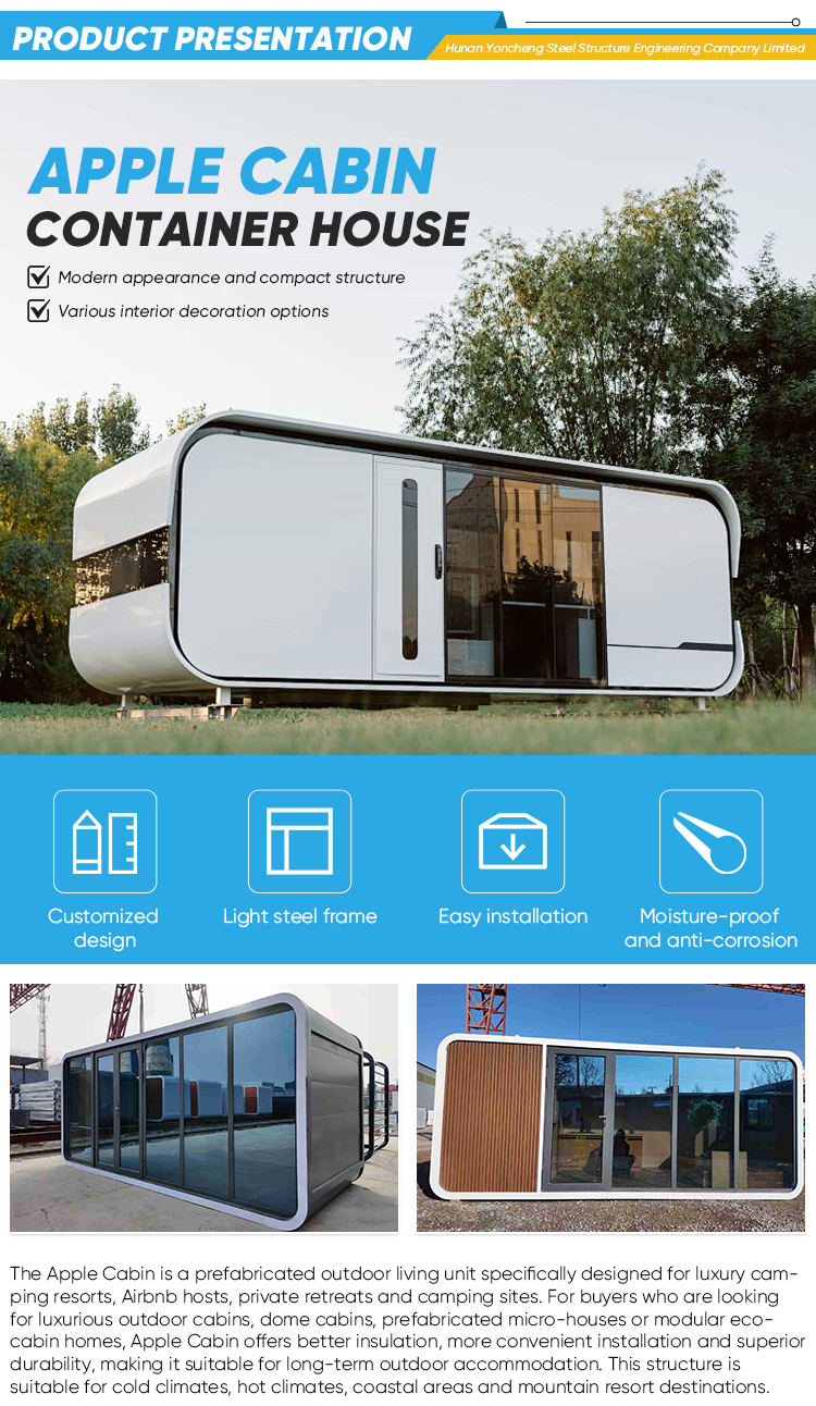 Luxury Outdoor Glamping Apple Cabin Prefab Mobile House With Panoramic Glass Walls and Smart Home System for Resort Hotel Villa