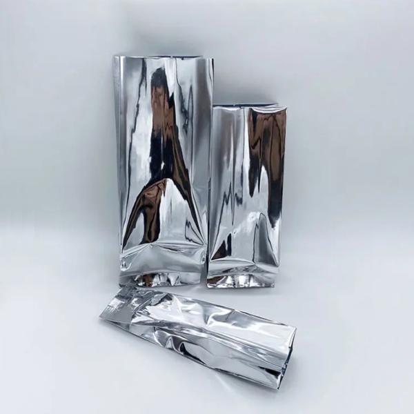 Glossy Silver Aluminum Foil Laminated Heat Seal Back Sealing Side Gusset Food Packaging Pouch Vacuum Food Tea Coffee Bean Bags