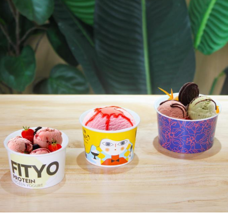 Leak Proof Disposable Paper Ice Cream Cups With Custom Logo Printing For Frozen Desserts