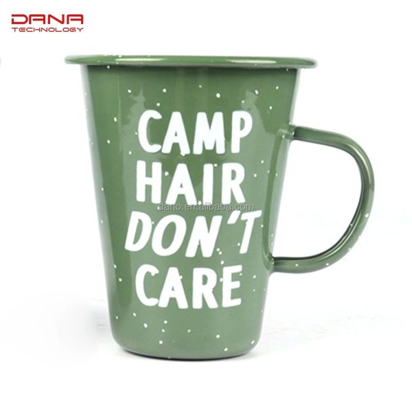 Daily Multi Capacity Enamel Metal Conical Cups with Rolled Edge Rim 304 Stainless Steel Mugs and Personalized Decal