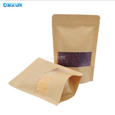 Coffee Packing Standing Pouch Foil Kraft Paper Bags with Clear Window for Food