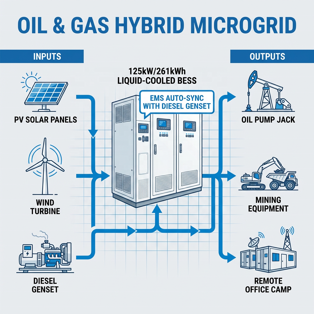 125kW 261kWh Liquid Cooling BESS Diesel Generator Hybrid Solution for Oil Gas Field Microgrid System