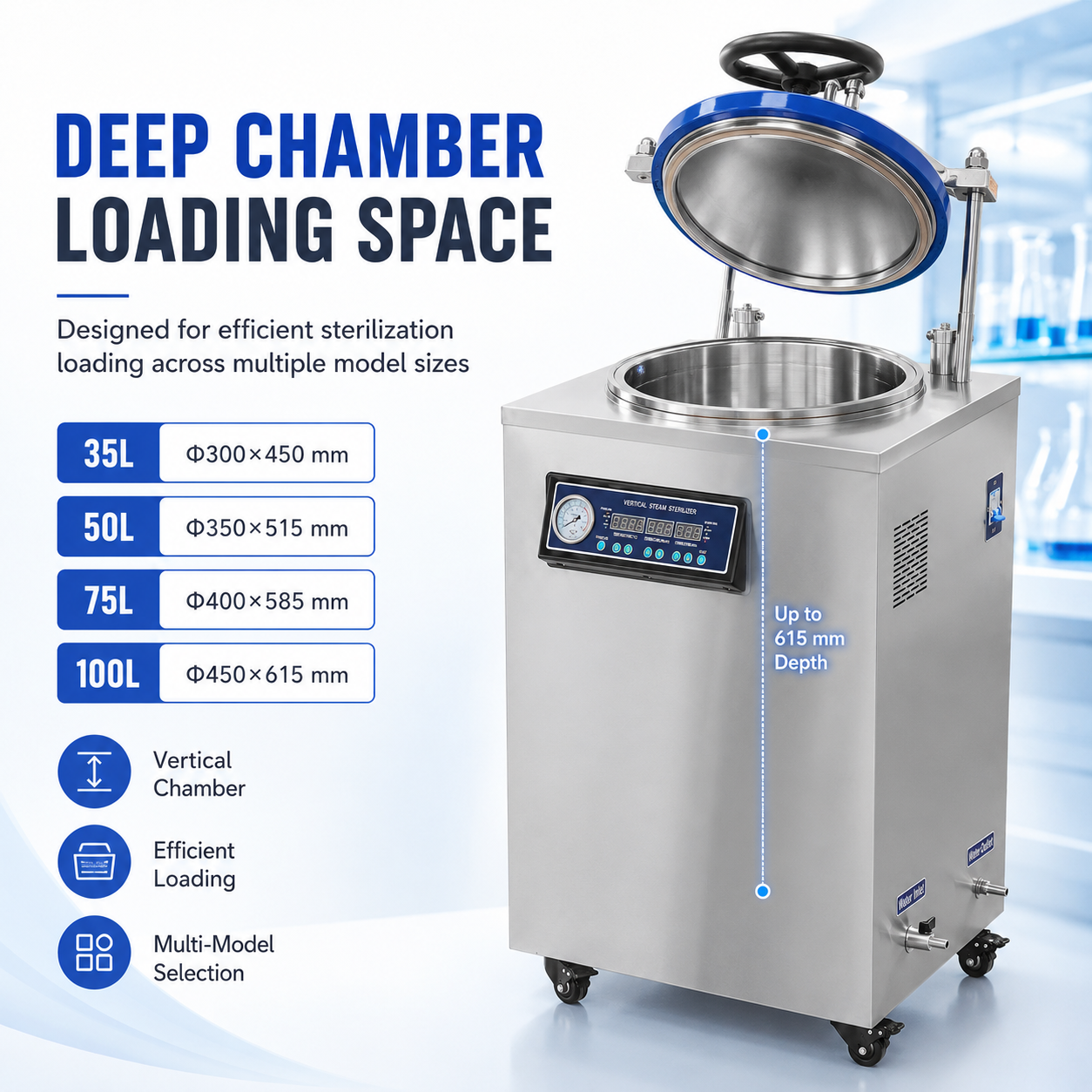Cenlee 35/50/75/100L Factory Laboratory Use Microcomputer Control 0-240min Drying Automatic Protection Vertical Steam Sterilizer