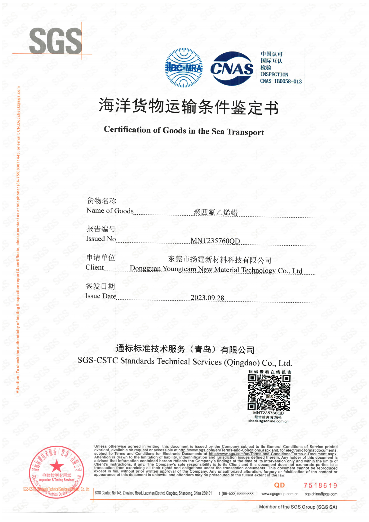 Dongguan Youngteam New Material Technology Co., Ltd. Сертификации