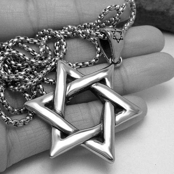 Men's 925 Silver Plated Titanium Stainless Steel Necklace with Jewish Stars(SP460)