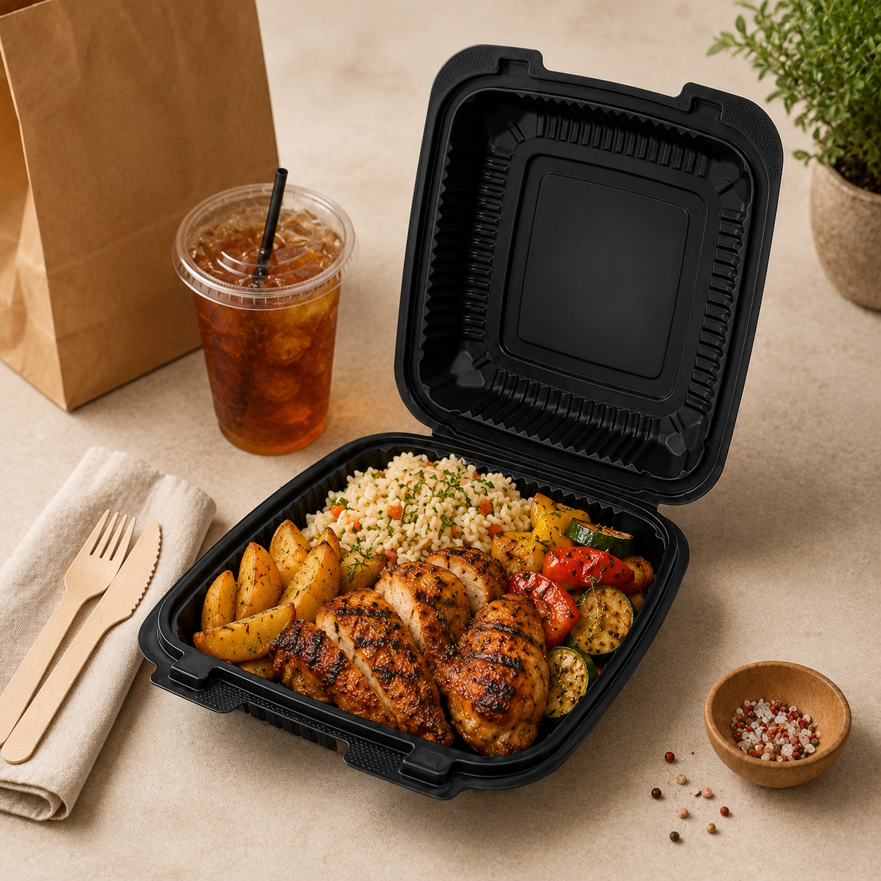 SC-91 PP Clamshell Takeout Containers Extra Large Black Full Meal Packaging