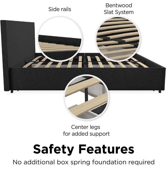 Anti Scratch Fabric Ottoman Bed , Nontoxic Queen Upholstered Bed With Storage