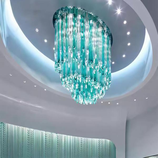 Techo de joyería azul verde cascada de hielo hecha a mano hielo soplado personalizado lámpara de araña de estalagita Hotel lobby villa lámpara de araña de ingeniería lámparas no estándar personalizado