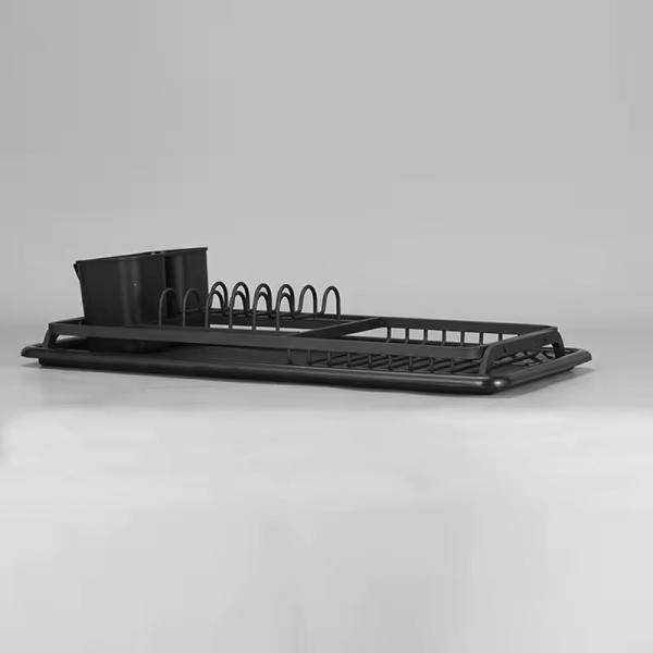 Home Basic Rustproof Aluminum Dish Rack With Draining Board And Utensil Holder
