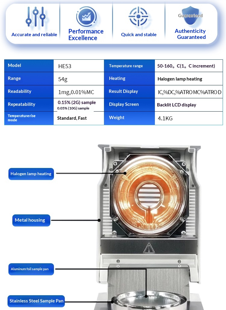 HE53 Halogen Moisture Analyzer for Food, Pharma, Chemical | Fast & Precise Moisture Content Tester