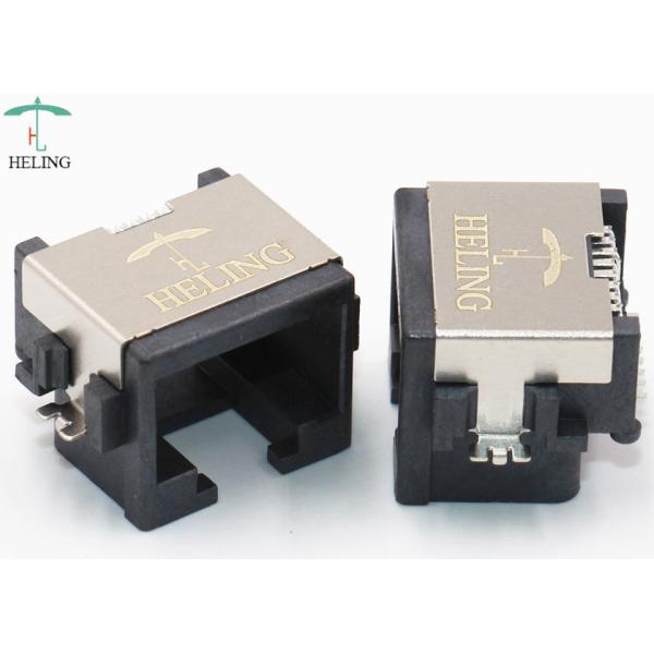 Brass Shielded Low Profile RJ45 , Tab Up Female Lan SMT Connector RJ45 Waterproof