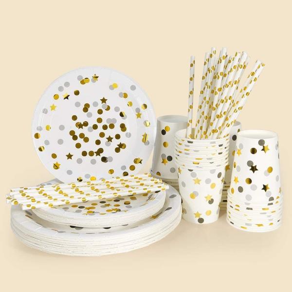 SGS Gold Dot Theme Party Decoration Compostable Disposable Dishware