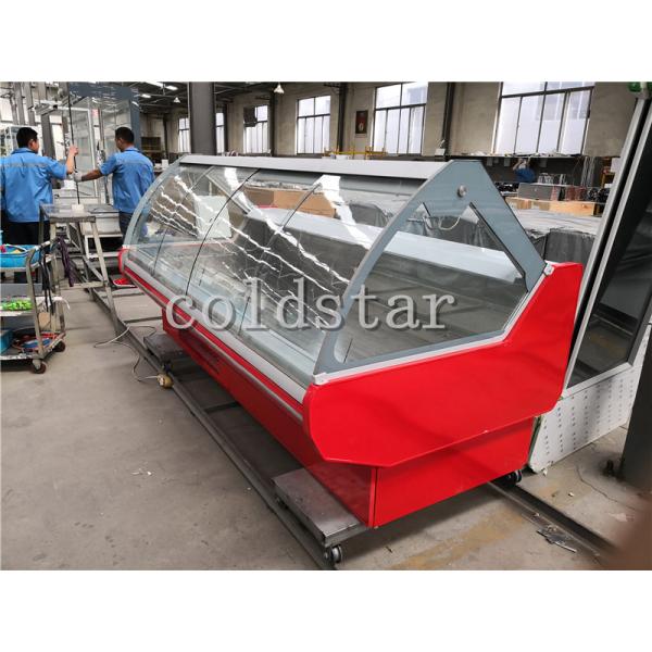 Sliding curved glass deli showcase meat display refrigerator