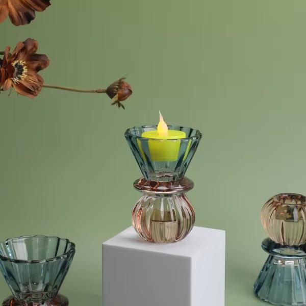 Home Decor Colorful Gradient Ramp Candle Holder For Taper Glass Candle Christmas