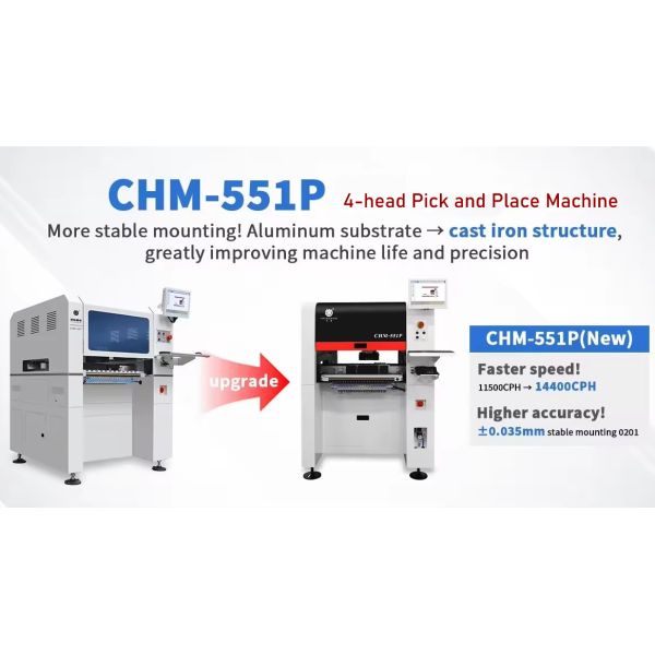 Upgrade 4-head SMD Pick And Place Machine CHM-551P Cast-iron Frame