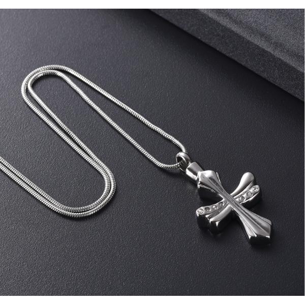 Men's Stainless Steel Cremation Jewelry for Pet Ashes Crystal Cross Pendant Necklace
