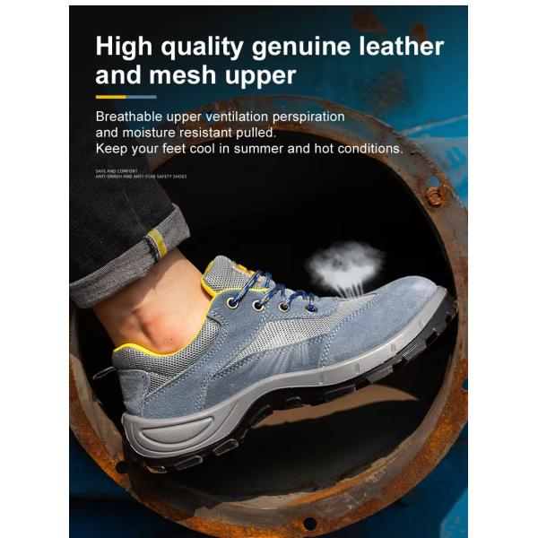 Breathable Industrial Safety Shoes Yellow Leather Steel Toe Boots For Men