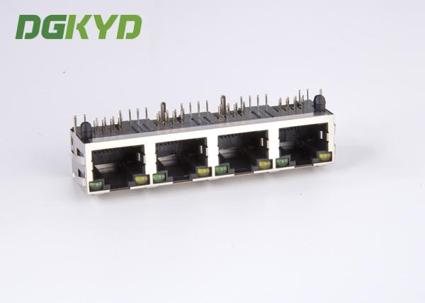 De lado a lado 1 x 4 move os jaques modulares do LAN rj45, ABA ACIMA do diodo emissor de luz de 8P8C Y/G