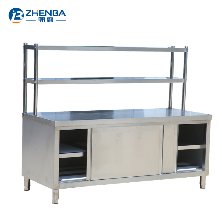 Customized Size Stainless Steel 201/304 Work Table with Sliding Doors for Commercial Kitchen Storage