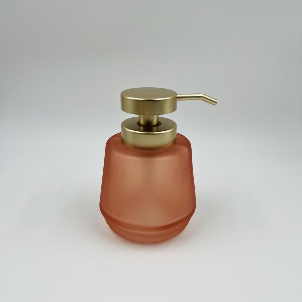 Acessórios de banheiro de vidro Conjunto Frosted Orange Round Shape Gold Pump Dispenser de sabão de vidro