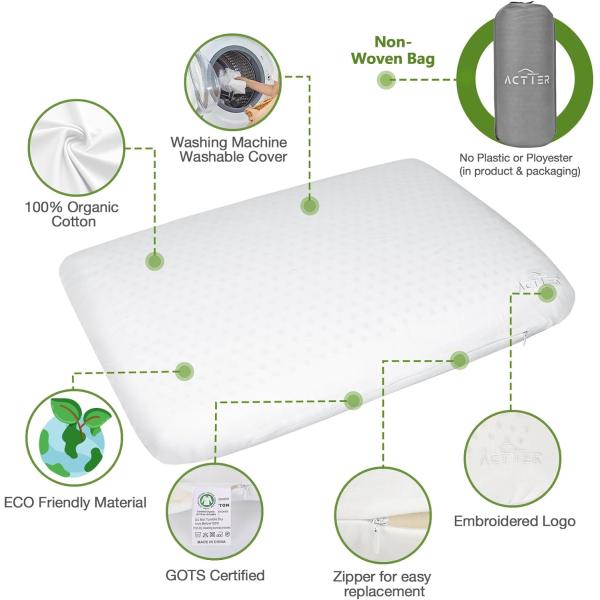 Organic Cotton Cover Natural Latex Foam Pillow for Back and Side Sleepers Thread Count ≥600TC Part NECK