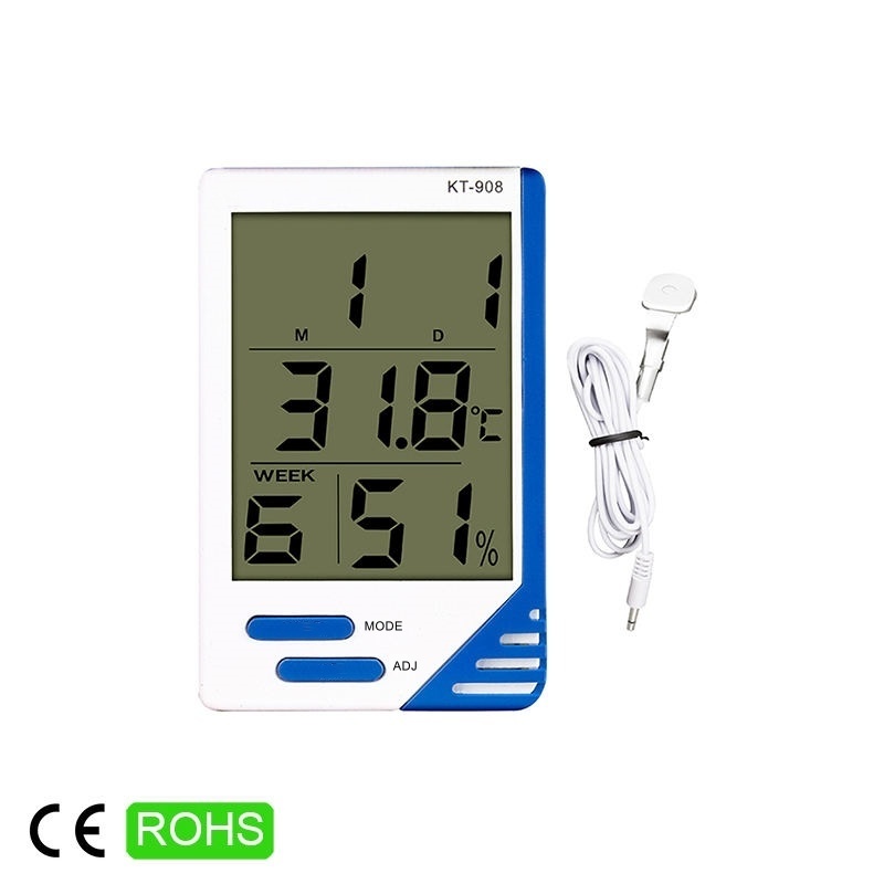 KT-908 Hygro-Thermometer Clock & Calendar with Indoor and Outdoor Temperature.