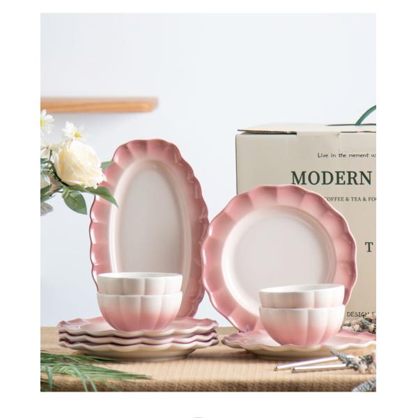 Потрясающие розовые керамические тарелки, набор из 6 посуды для специальных случаев и подарков