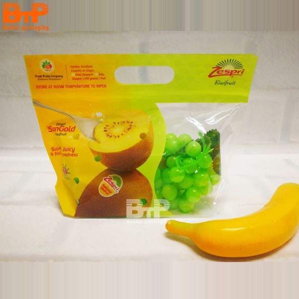 Biodegradable Material BOPP/CPP Orange Fresh Fruit Protection Packaging Zipper Bag With Hand Pick Hole