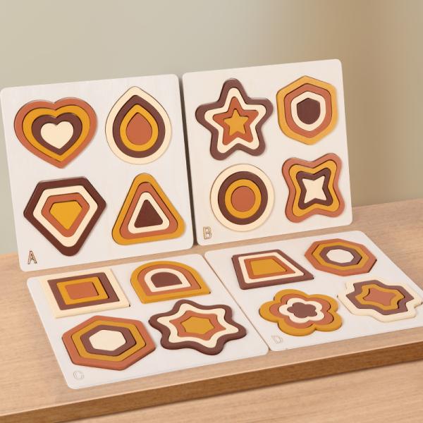 Kids Montessori Wooden Geometric Shape Color Cognition Matching Puzzles Games Early Educational Learning Toy for Children