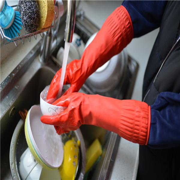 Red Natural latex Long Sleeve Cleaning Gloves , Long Dishwashing Gloves
