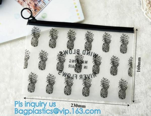 school pencil bag/printing stationery bag/zipper slider plastic pencil bag, gold Supplier custom slider pvc pouch with z