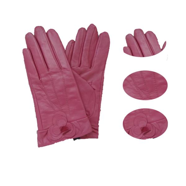 Fashion pink genuine sheepskin leather gloves for ladies
