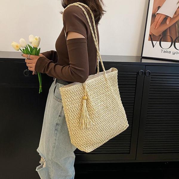 Straw Bag for Women Woven Beach Structured Tote Handmade Crochet Carteras De Mujer Summer Shoulder Bohemian