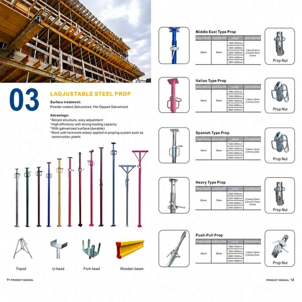 EN 12811 Compliant Adjustable Scaffolding Steel Prop with Secure Hook Locking System and 10kN - 35kN Load Capacity