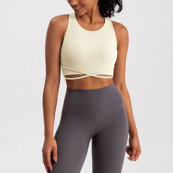Ribbed Twist Front Sports Bra for Women in Hot Pink High Support Seamless Yoga Crop Top for Workout Running Fitness