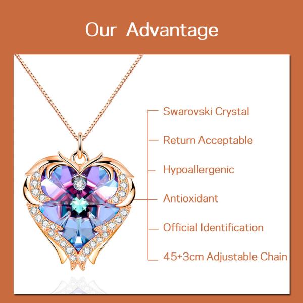 18 ожерелье сердца серебряных ювелирных изделий дюйма 8,2 большое с ожерельем золота Austrian crystal Кристл красочным кристаллическим ультрамодным