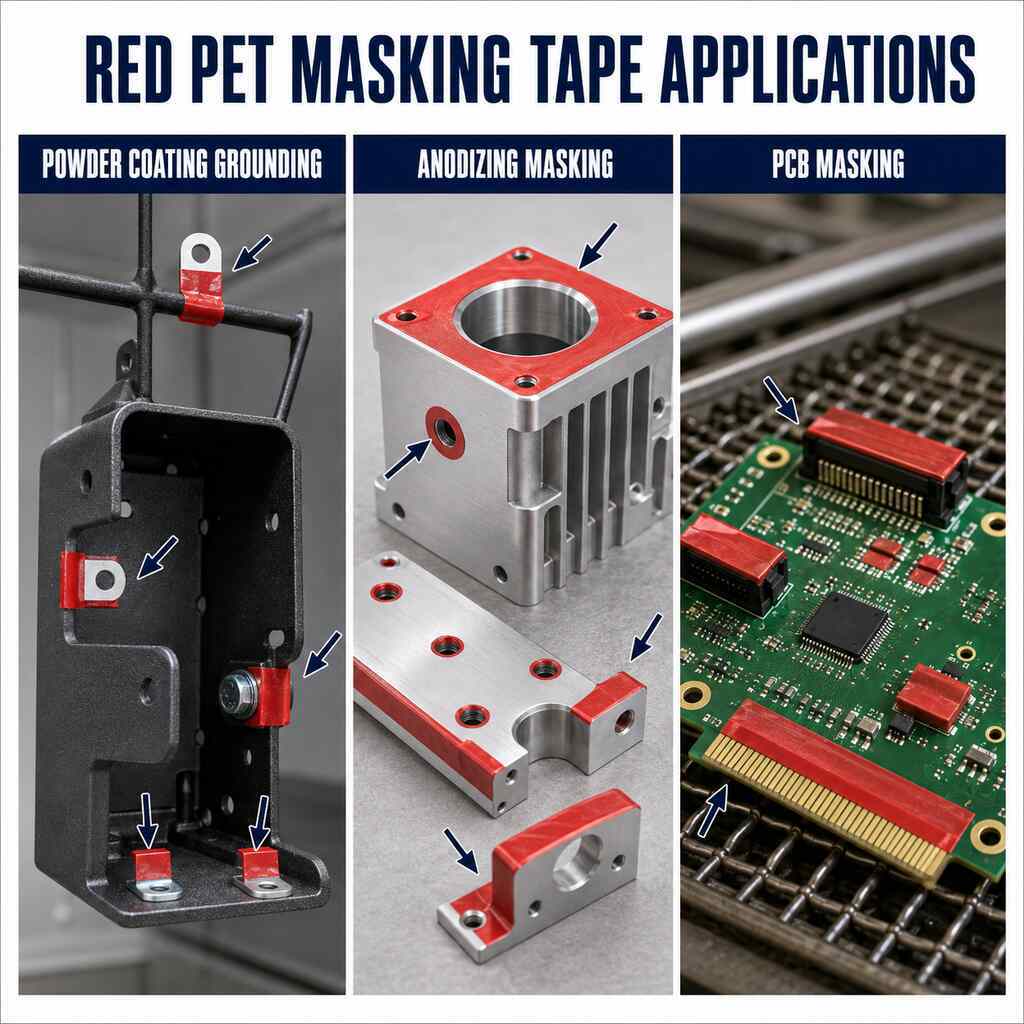 Red PET High Temperature Tape (Red Polyester Masking Tape / Red Powder Coating Tape / High-Visibility Process Protection Tape) – For Grounding Points, No-Spray Areas & PCB Masking