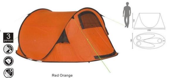 180X235X100CM Custom Outdoor Waterproof Coated 190T Polyester 3-Person Pop Up Camping Tent