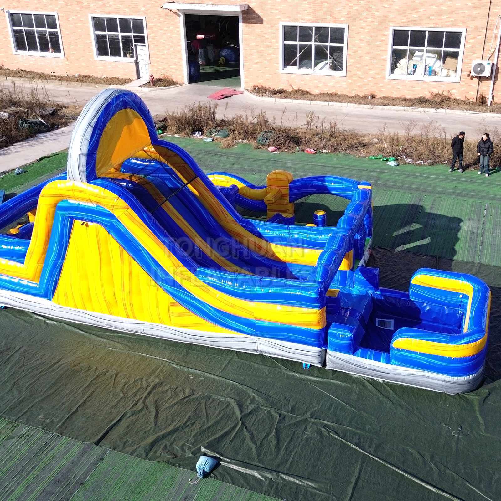 Commercial Compact Inflatable Obstacle Course with Dual Climbing Lanes Slide Tunnels and Safety Walls for Parks and Rentals