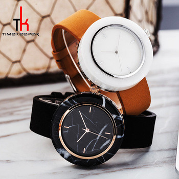 Black Marble Face Watch Mens Genuine Leather Straps Water Resistant 3 Atm