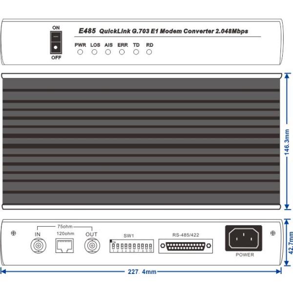Plastic Shell Rs232 To E1 Converter , 1 Port Rs422 Rs485 Converter