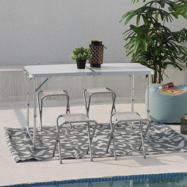 3 Position Aluminum Folding Outdoor Bar Table And Stools Camping Table And 4 Chairs