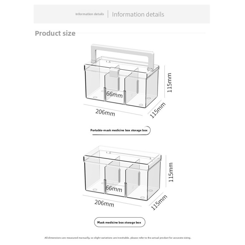 Minimalist Clear Plastic Medicine Organizer Box Large Capacity Multi-Compartment Desktop Storage Container with Handle